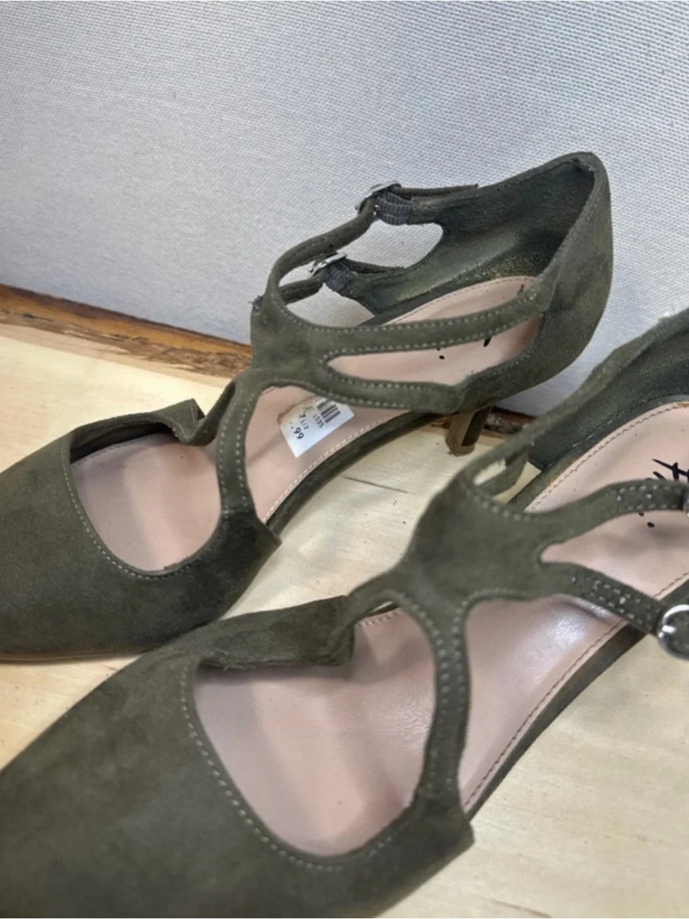 Fiorelli, Ina Olive Green Suede Pointed-Strap Heels